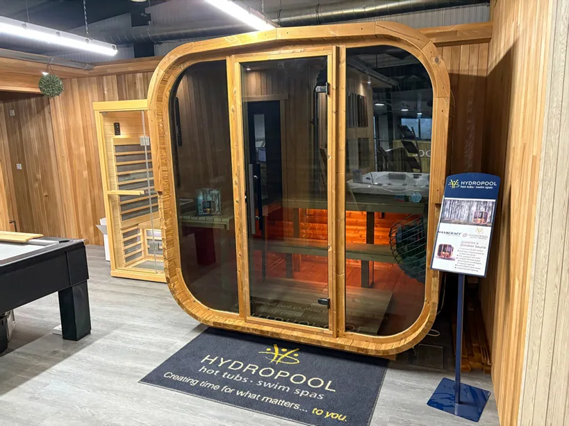 Hanscraft Quadra X Outdoor Sauna in Showroom