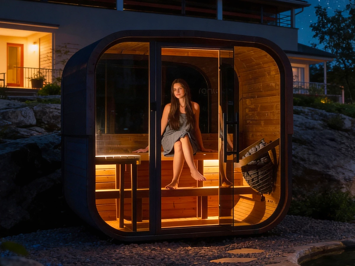 Hanscraft Quadra X sauna in garden