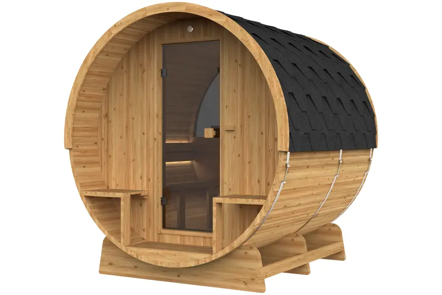 Hekla Barrel Sauna right 3/4 view